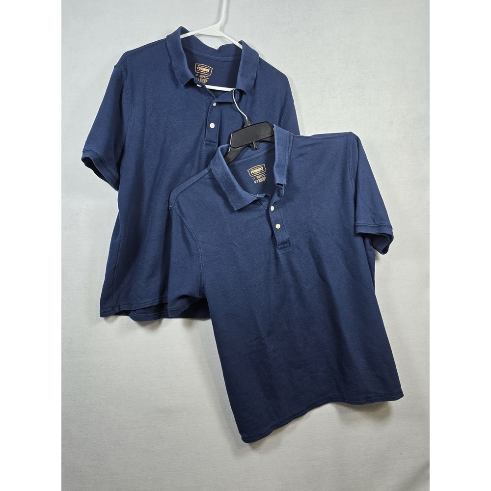 Two Polo Golf Shirts Mens Size LT Foundry Supply Co Dark Navy Short Sleeve